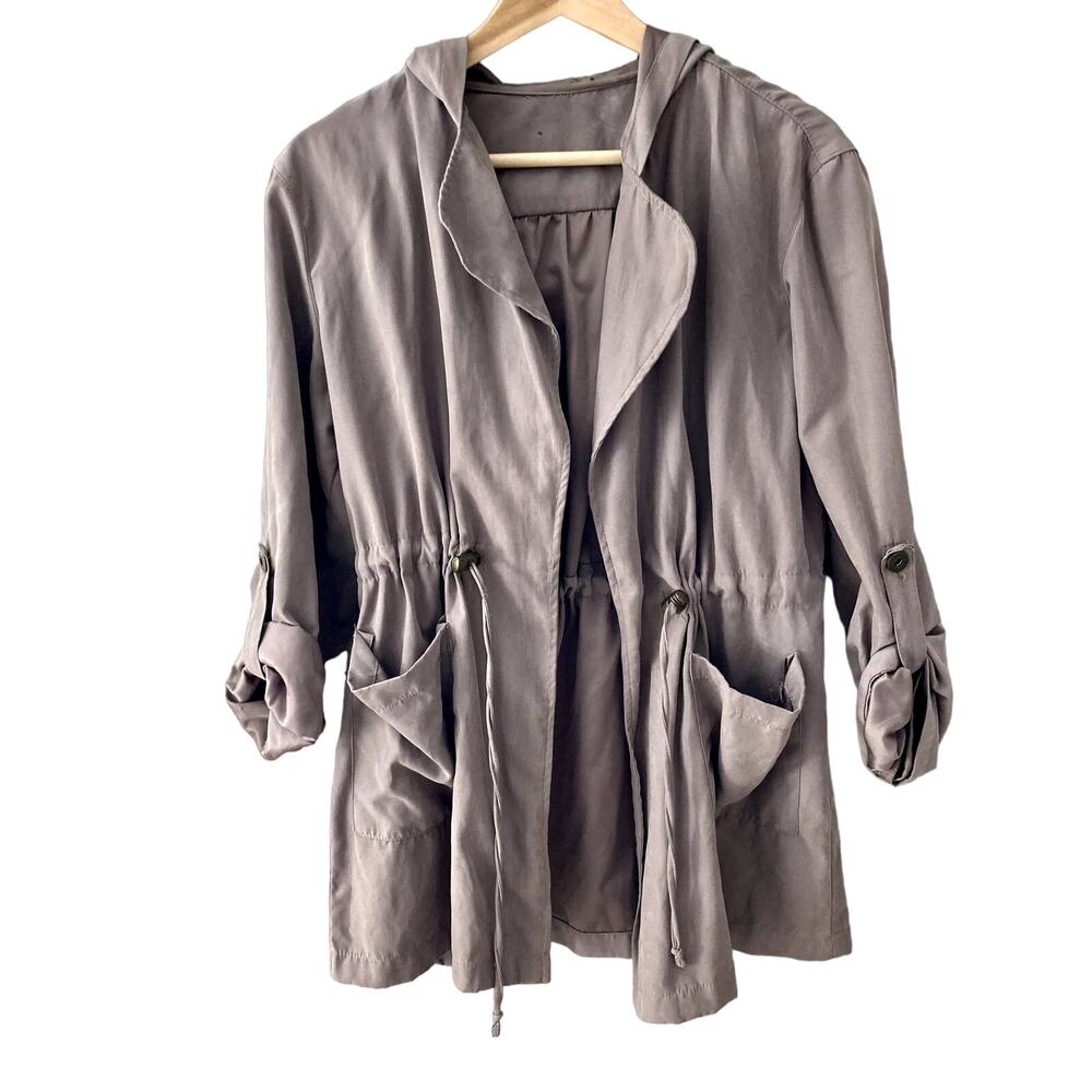 Open Front Cinch Waist Lightweight Jacket - Taupe